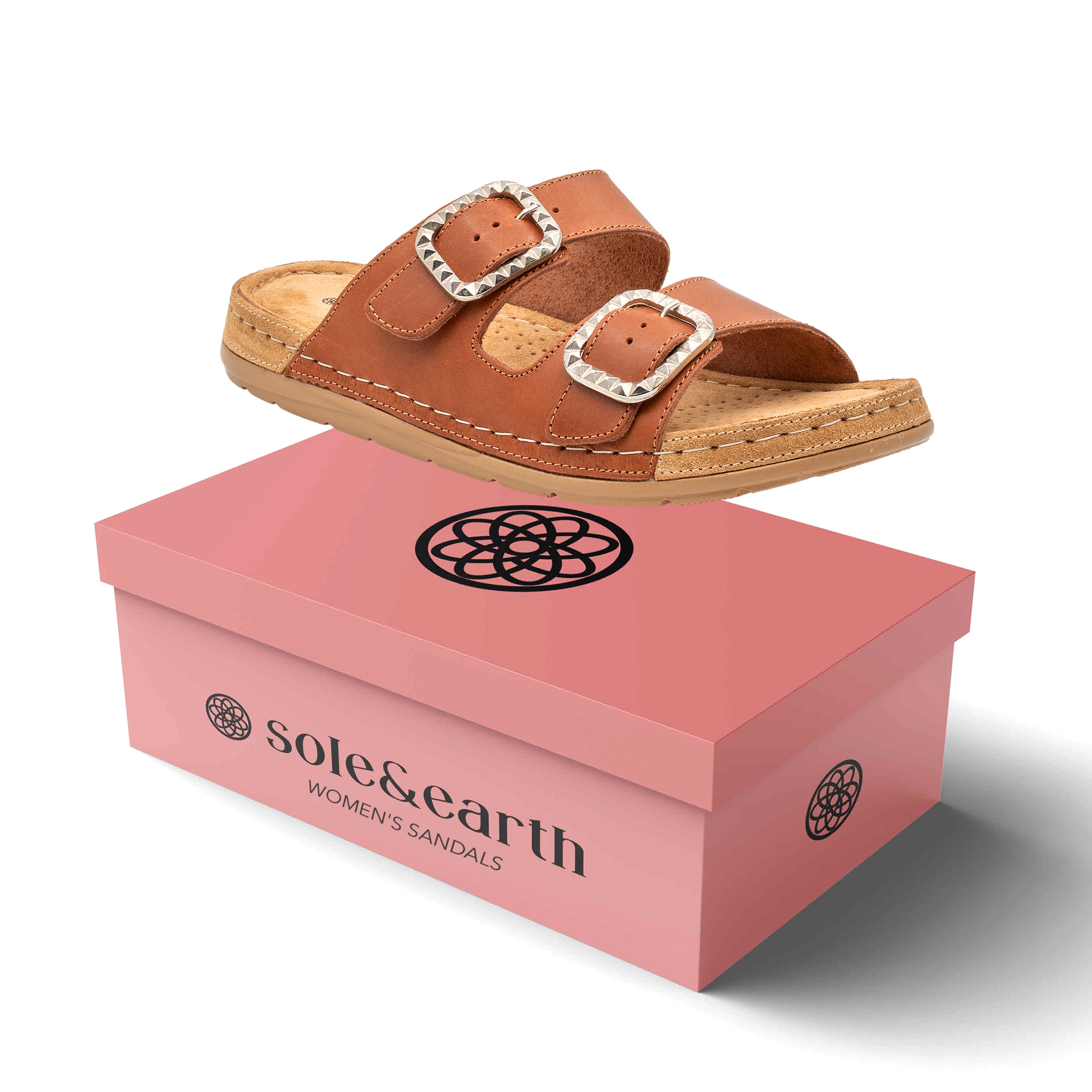STUDDED DOUBLE-BUCKLE SANDAL TAN