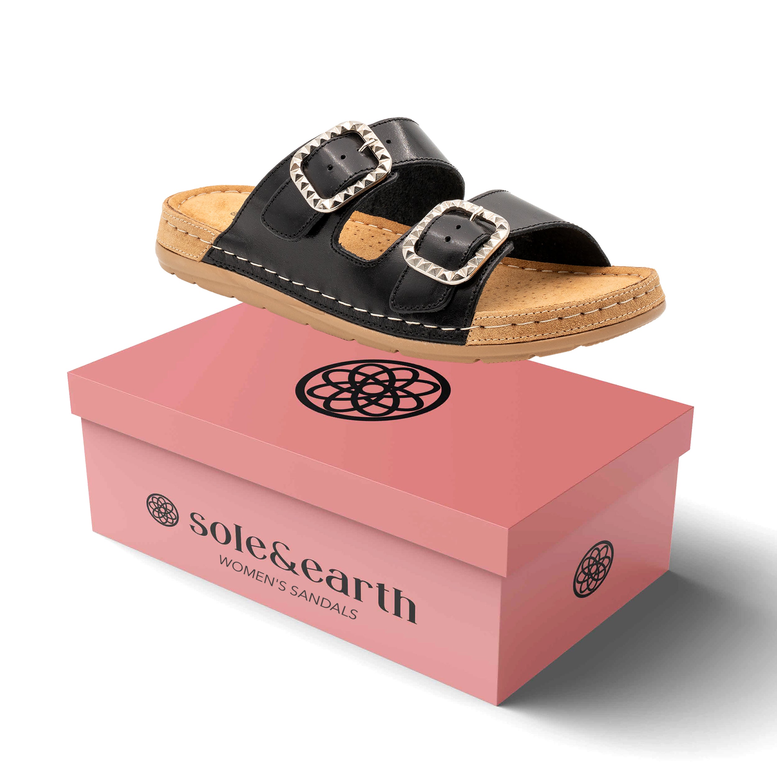 STUDDED DOUBLE-BUCKLE SANDAL BLACK