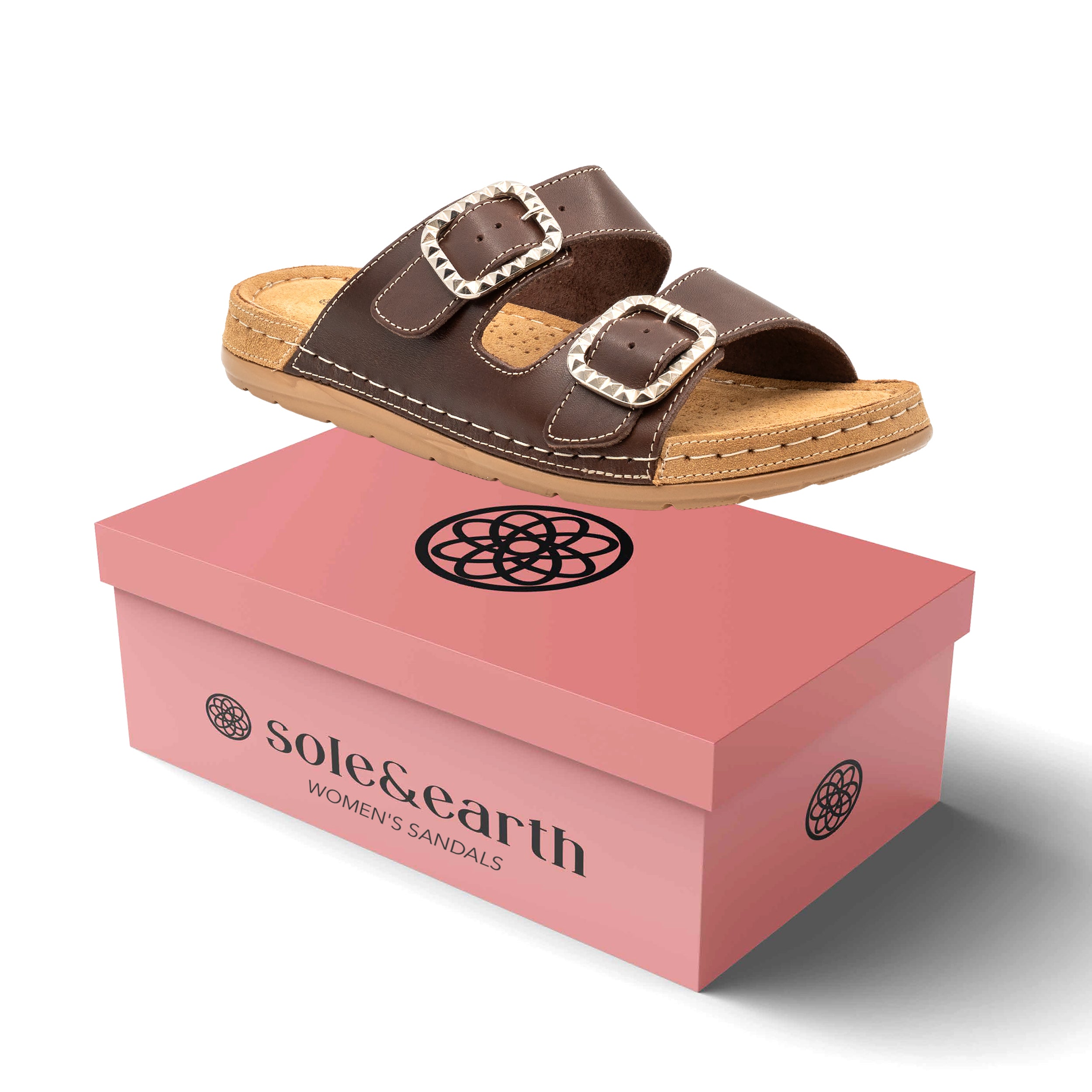 STUDDED DOUBLE-BUCKLE SANDAL BROWN