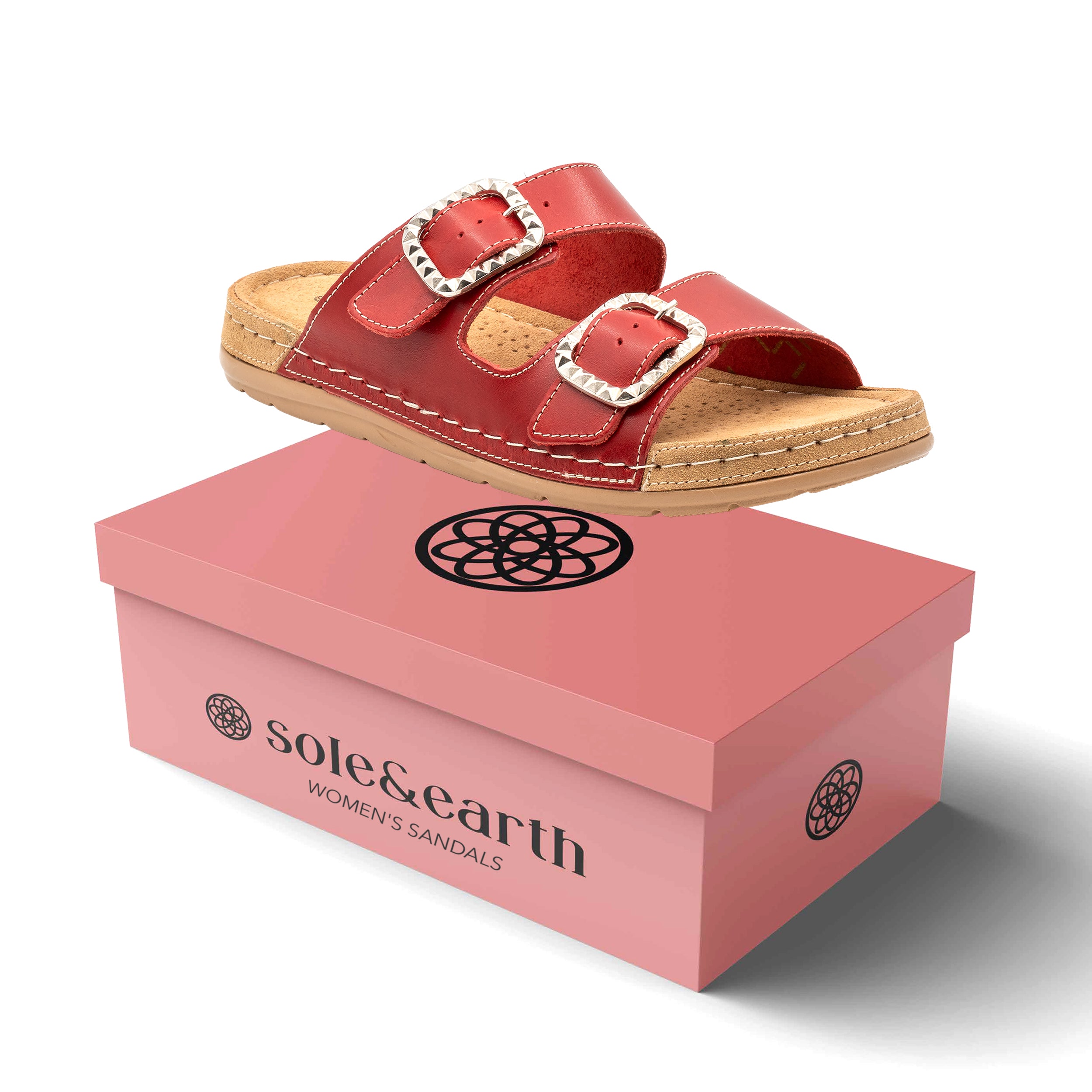 STUDDED DOUBLE-BUCKLE SANDAL RED