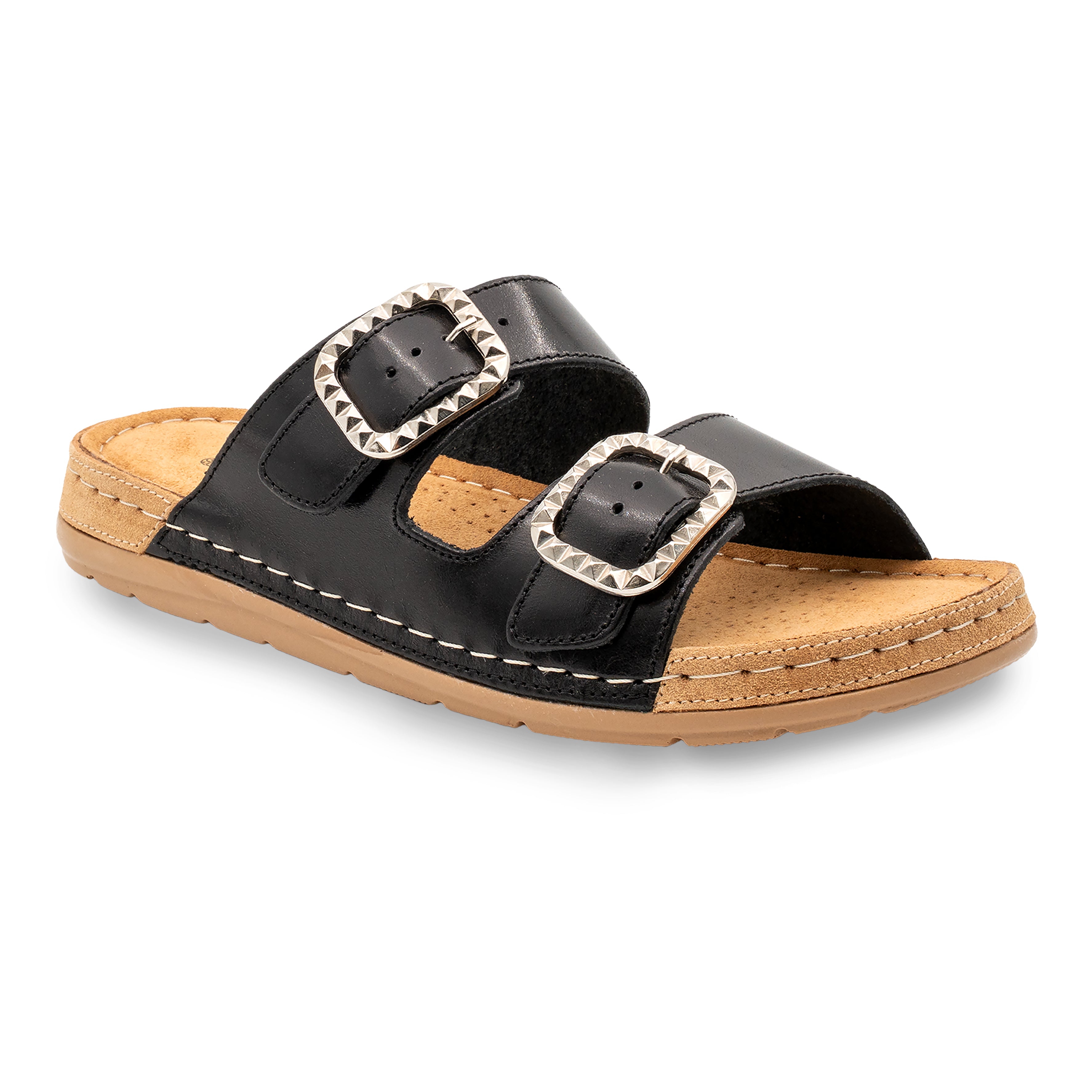 STUDDED DOUBLE-BUCKLE SANDAL BLACK