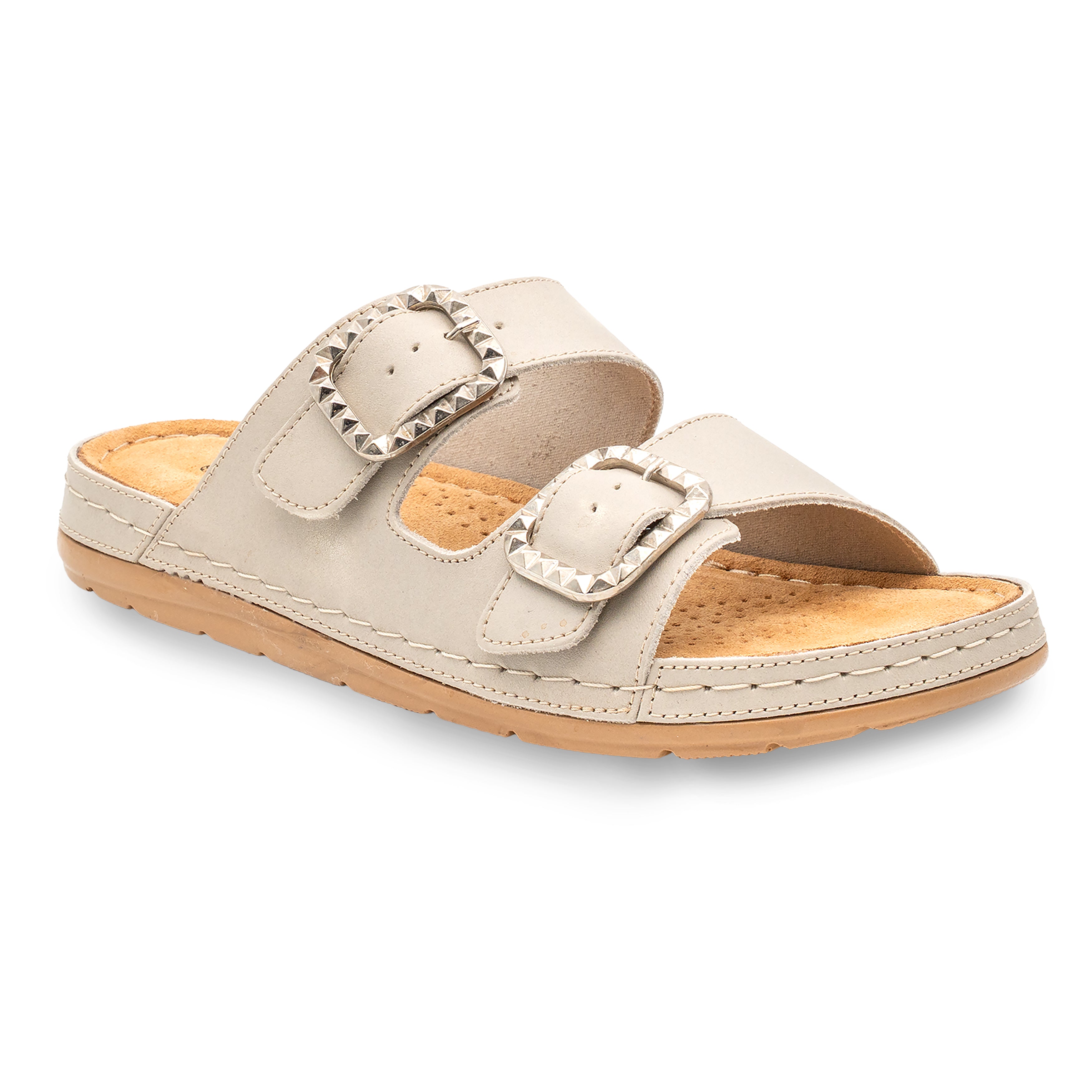 STUDDED DOUBLE-BUCKLE SANDAL WHITE