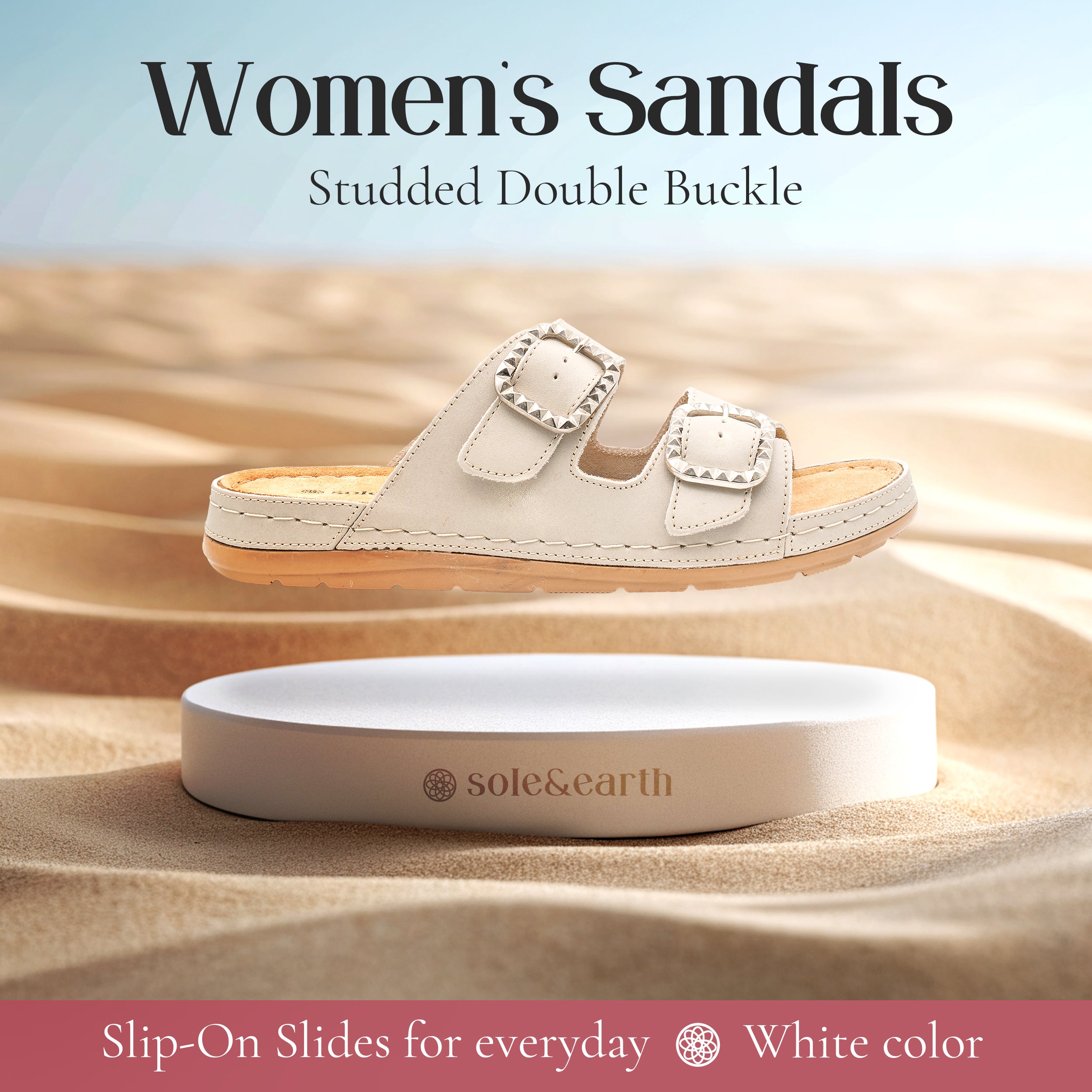 STUDDED DOUBLE-BUCKLE SANDAL WHITE