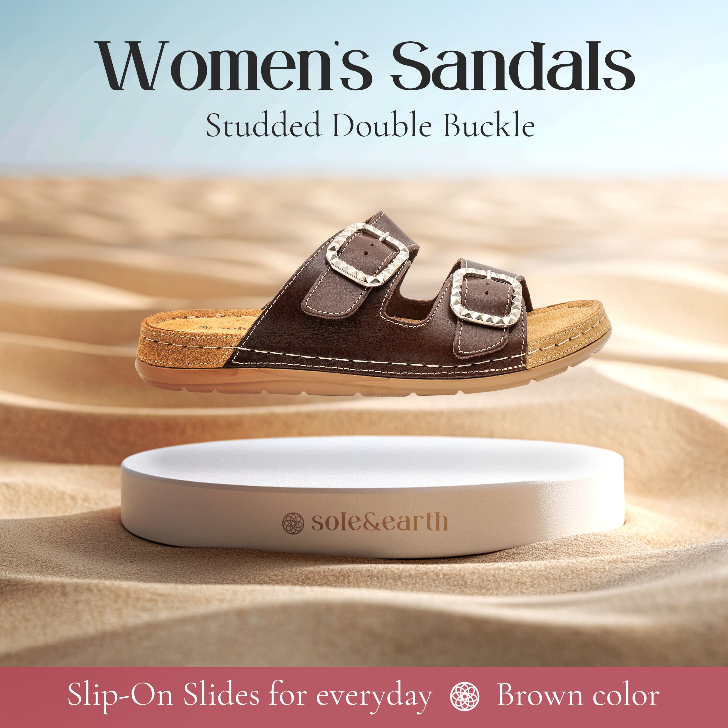 STUDDED DOUBLE-BUCKLE SANDAL BROWN