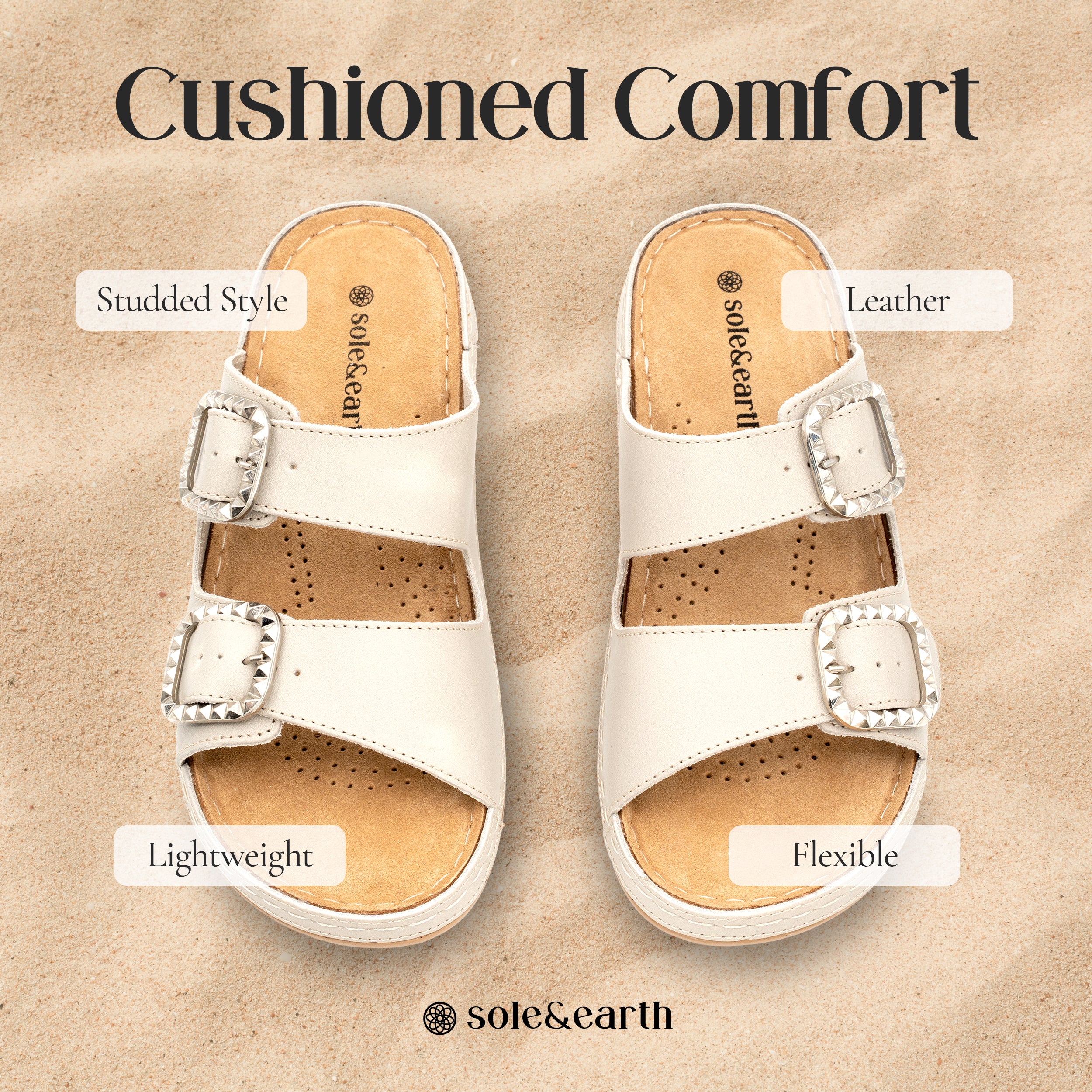 STUDDED DOUBLE-BUCKLE SANDAL WHITE