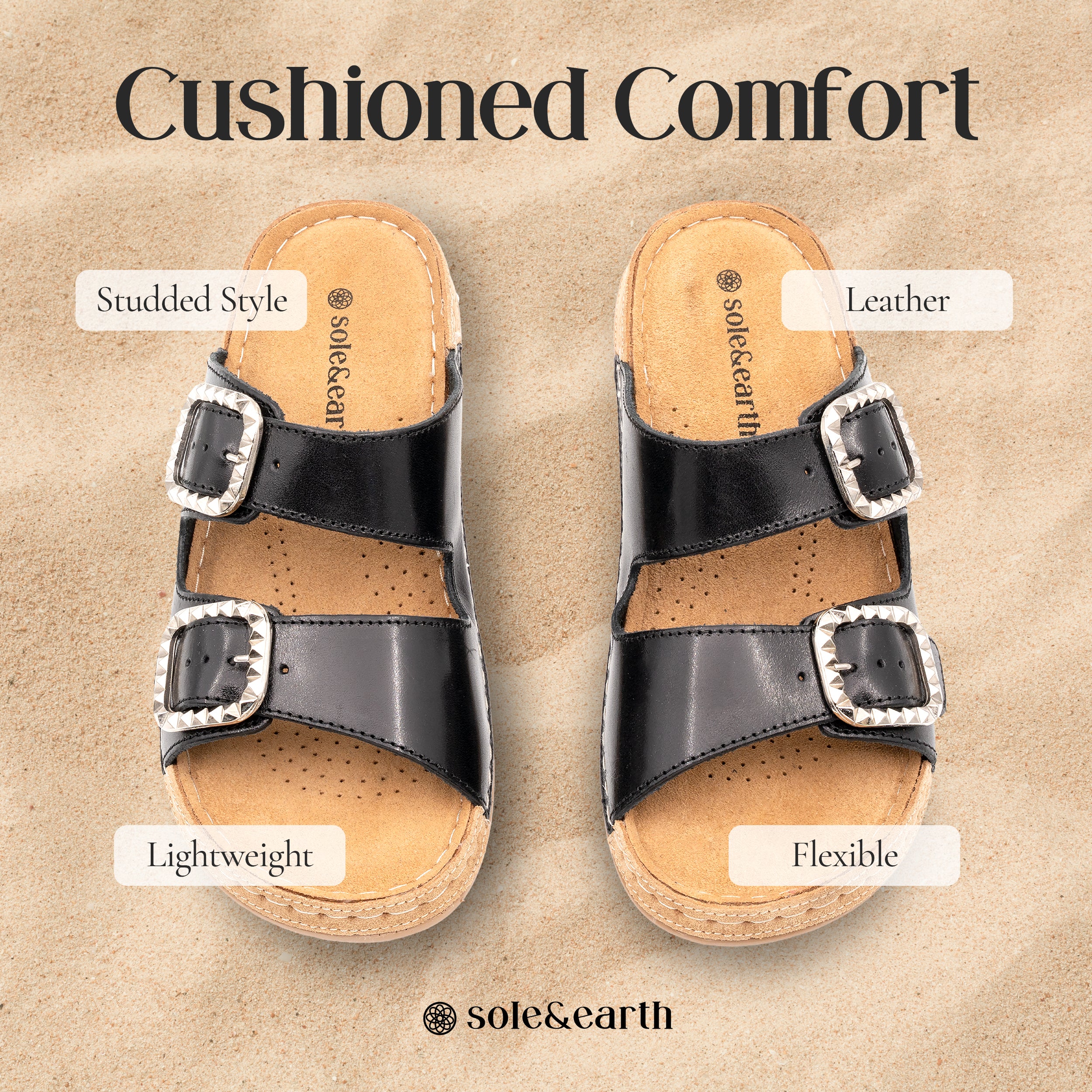 STUDDED DOUBLE-BUCKLE SANDAL BLACK
