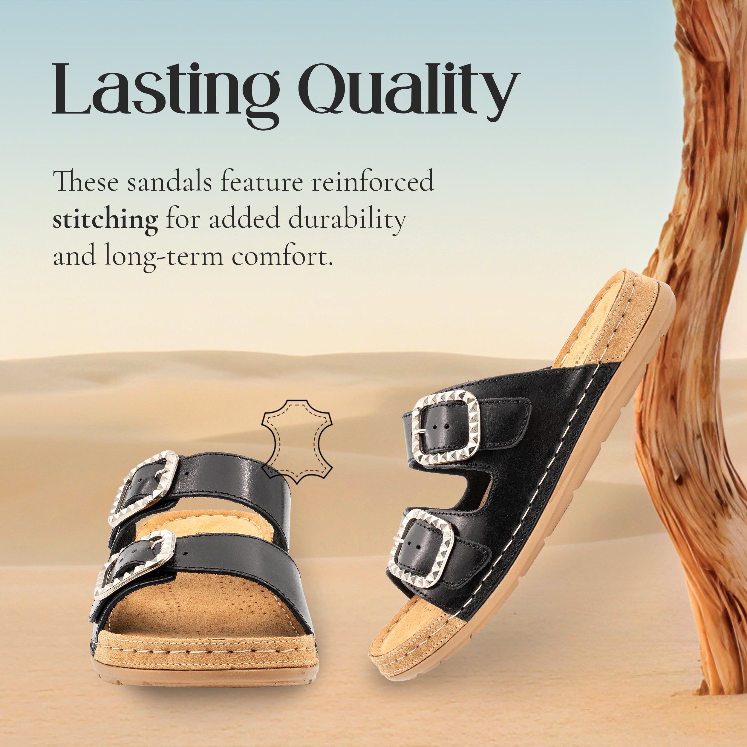 STUDDED DOUBLE-BUCKLE SANDAL BLACK