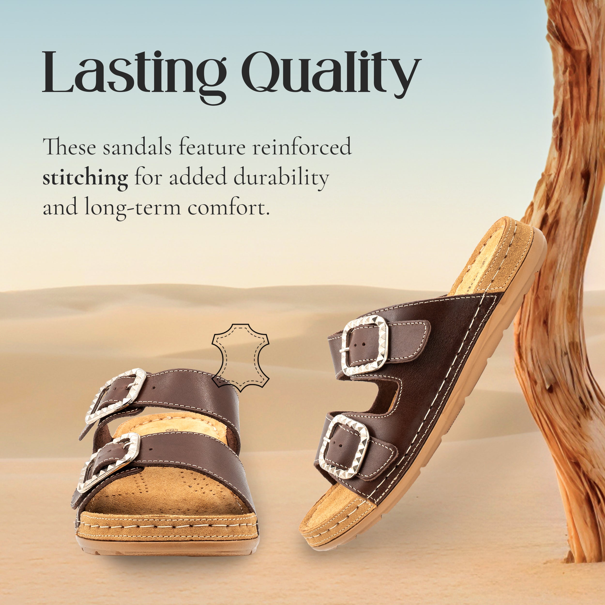 STUDDED DOUBLE-BUCKLE SANDAL BROWN