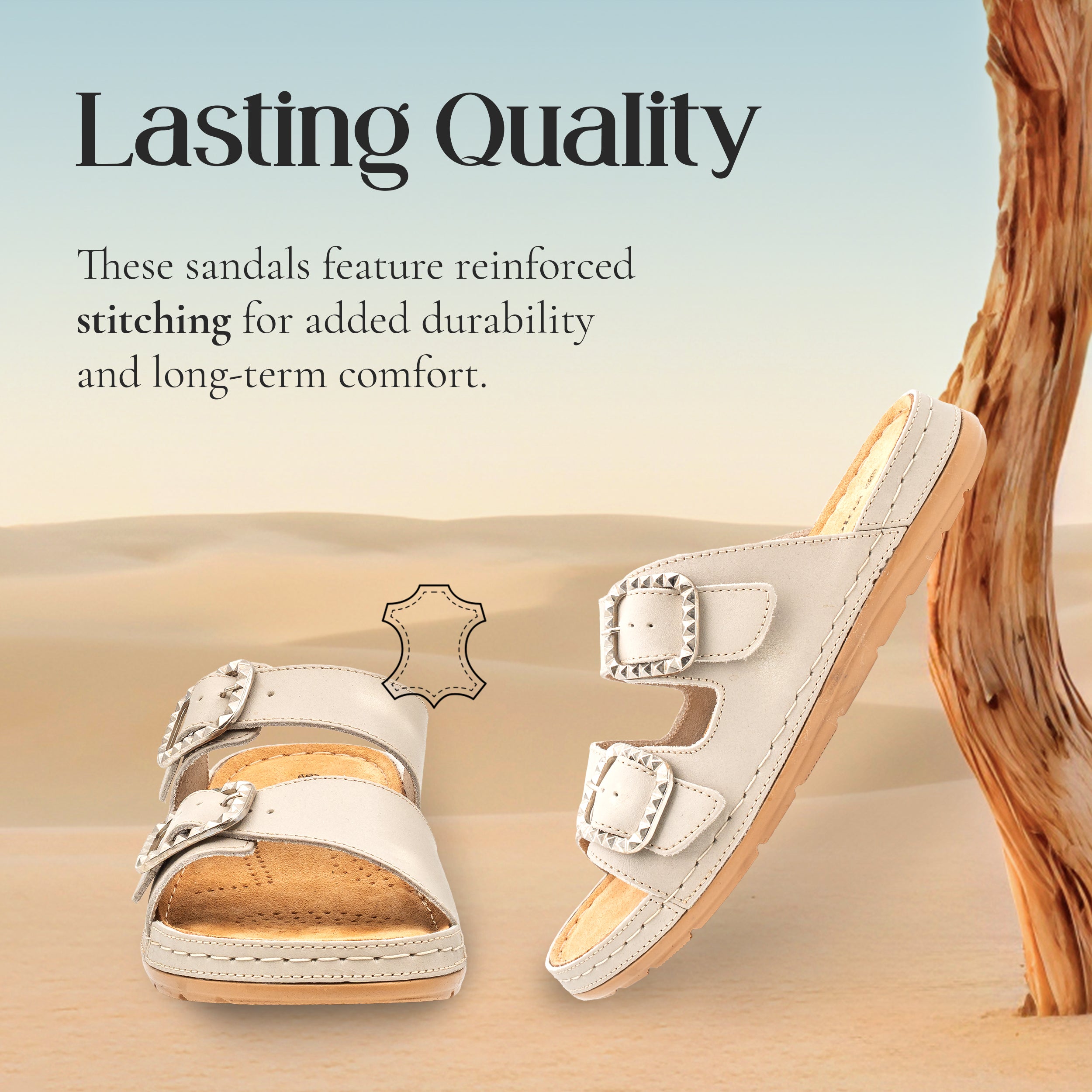 STUDDED DOUBLE-BUCKLE SANDAL WHITE