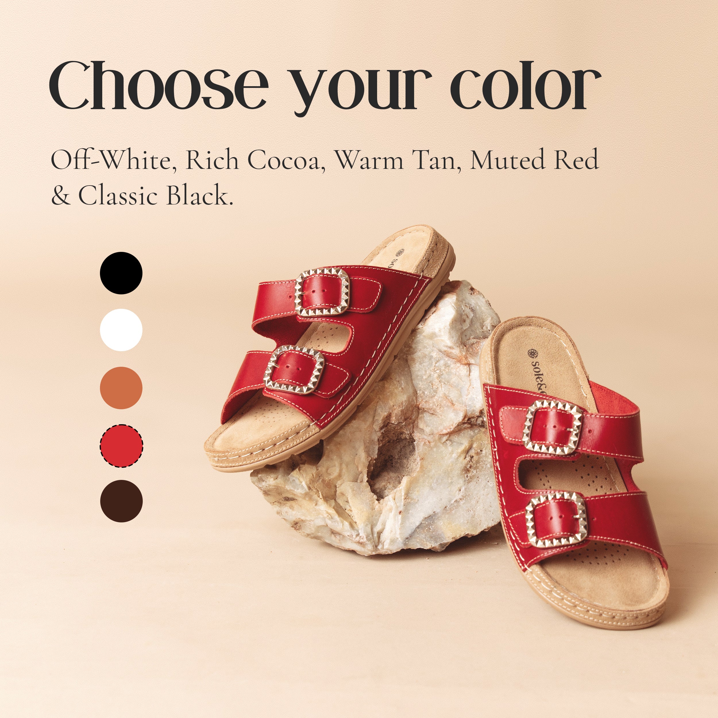 STUDDED DOUBLE-BUCKLE SANDAL RED
